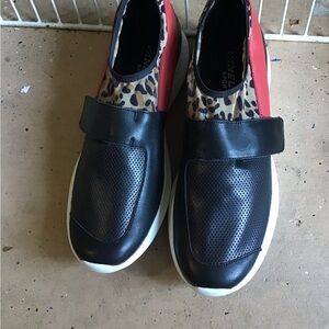 VANELI Sport Leather Slip On w/ Leopard Print and Single Velcro Strap